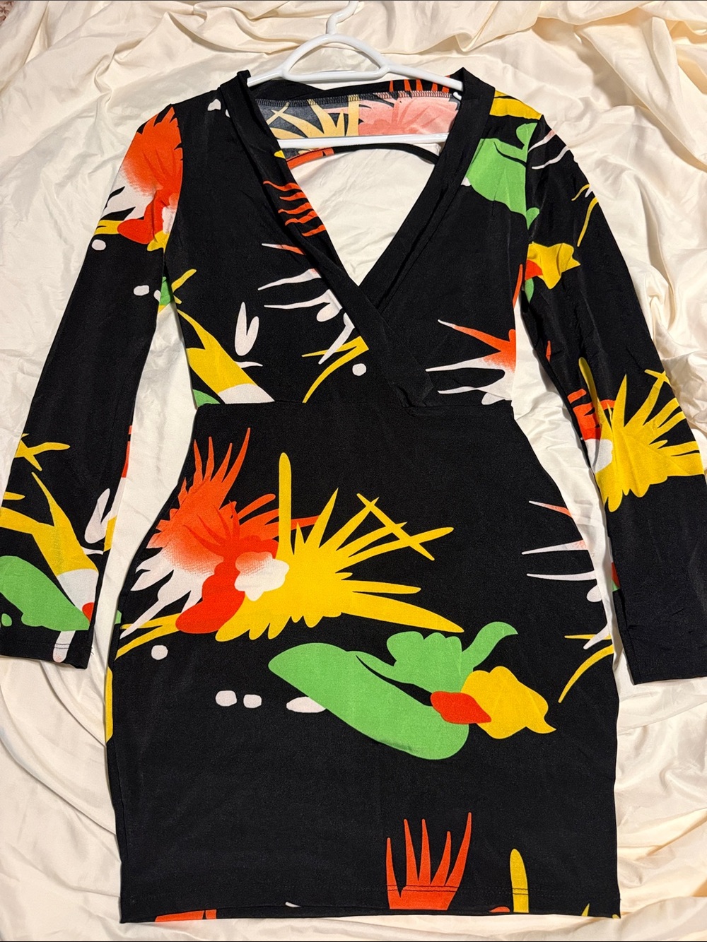 Black Floral-Print Wrap Dress with V-Neck